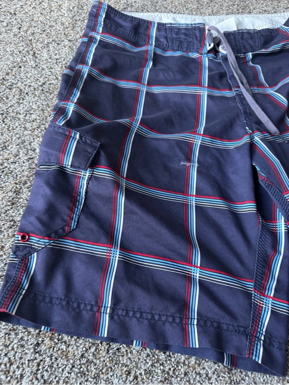 Billabong M120JRUS Men's 36 Navy Plaid Boardshorts Y2K Surf Cargo Swim
